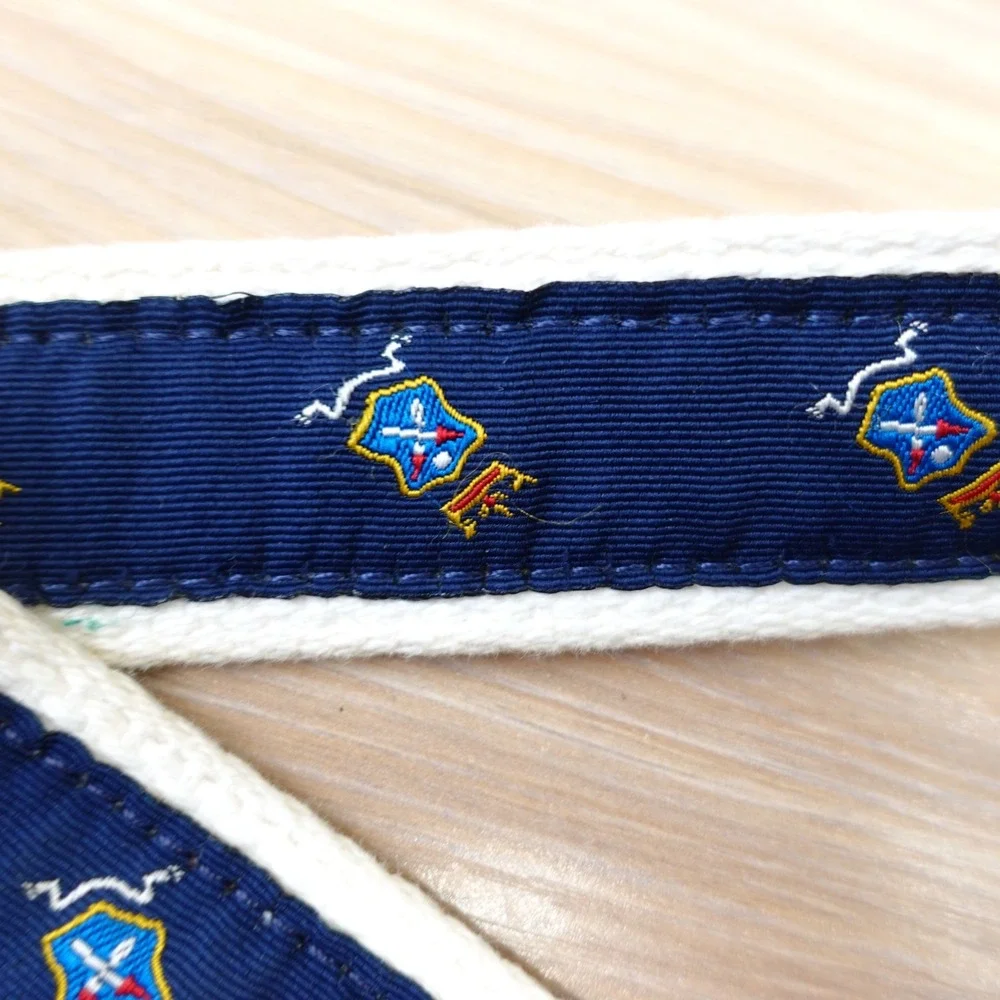 Vintage Polo Ralph Lauren Belt 36 M Navy White Canvas Crest Logo USA Made Preppy
